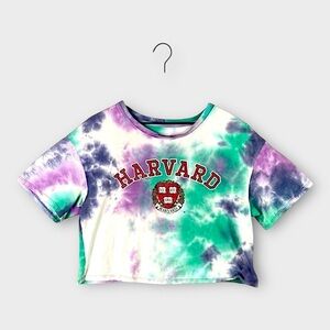 Harvard Crop Shirt Womens University Short Sleeve‎ Tee Top Tie Dye Graphic 2XL